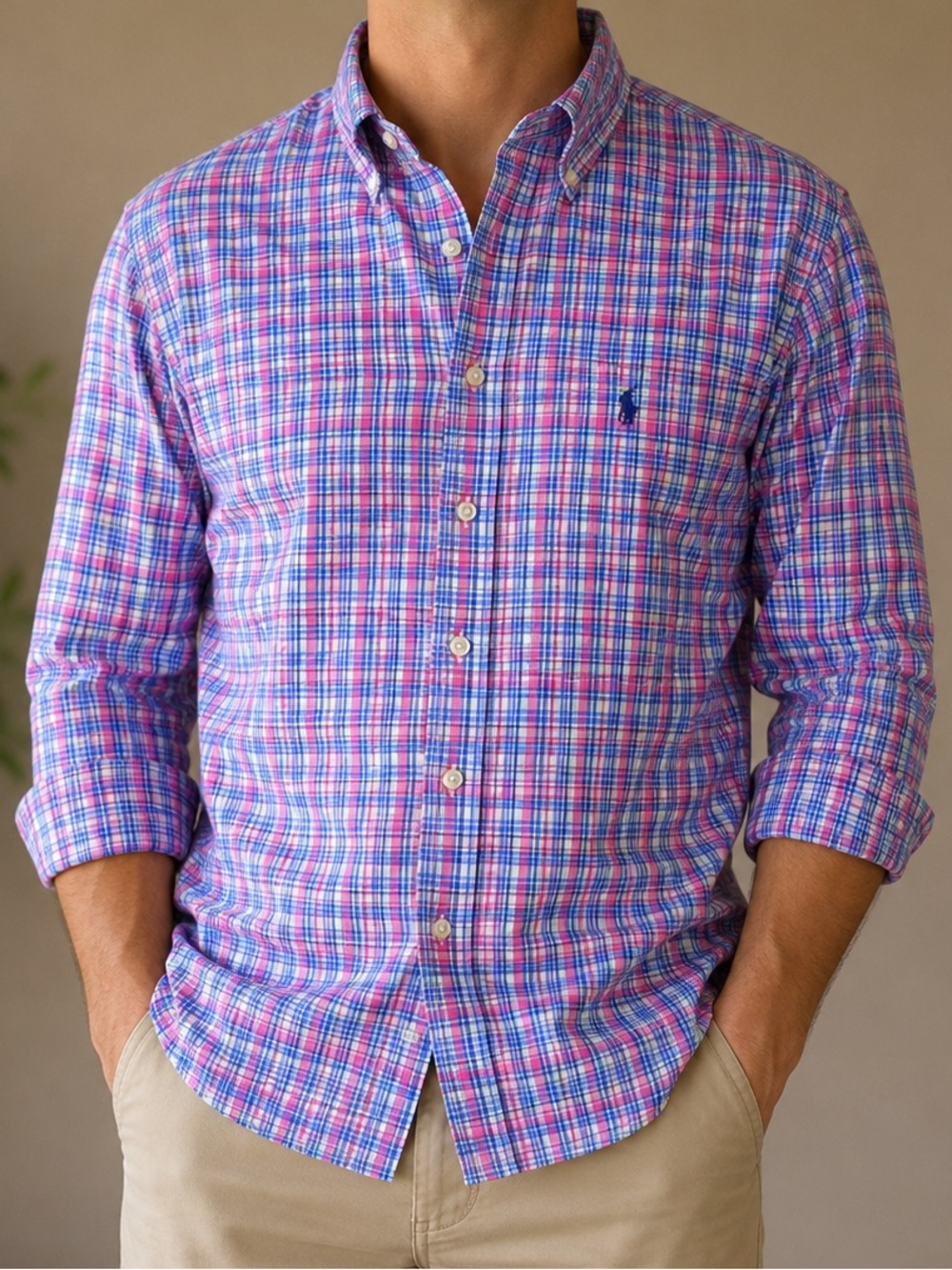 Ralph Lauren Blue & Pink Plaid Button-Down Shirt